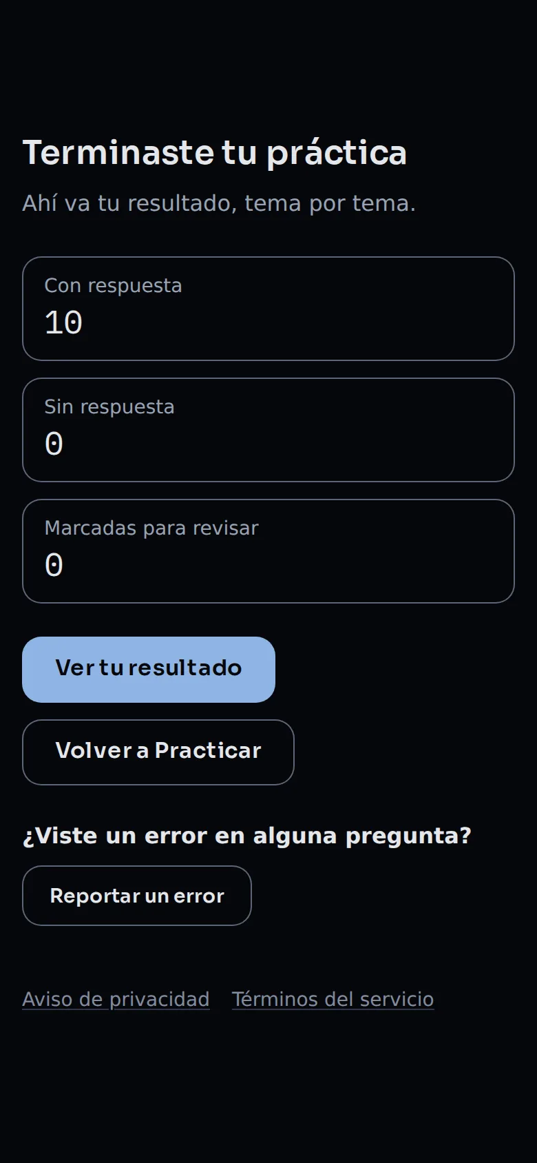 La confirmación de que la práctica quedó entregada