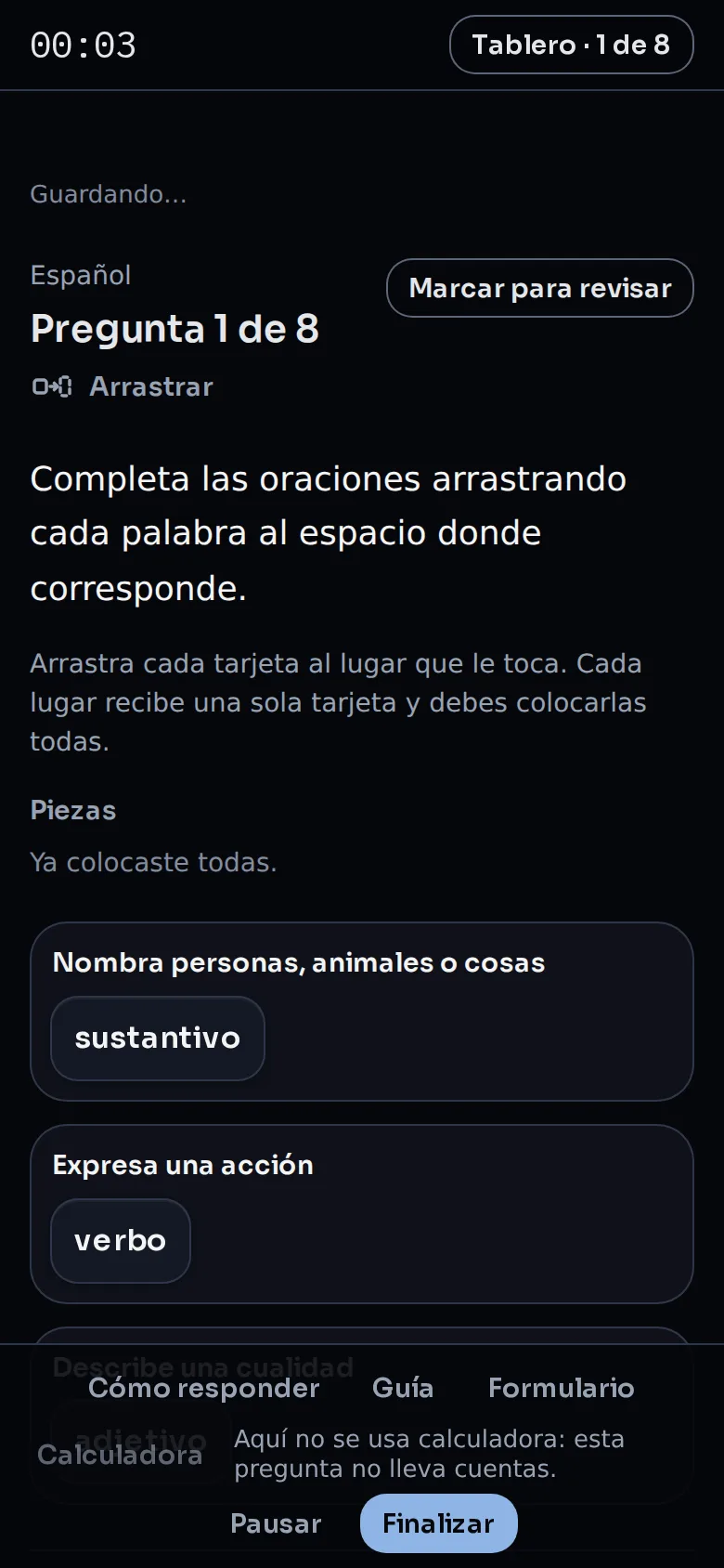 Una pregunta de arrastre dentro del simulacro