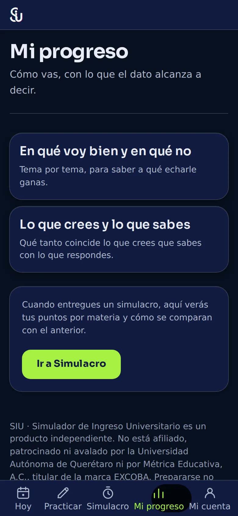 La pantalla Mi progreso