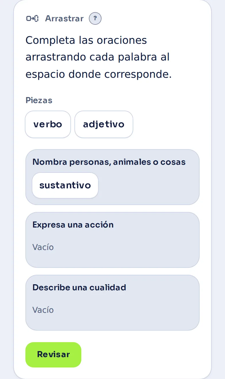 Una pregunta de arrastre con una pieza ya puesta en su lugar