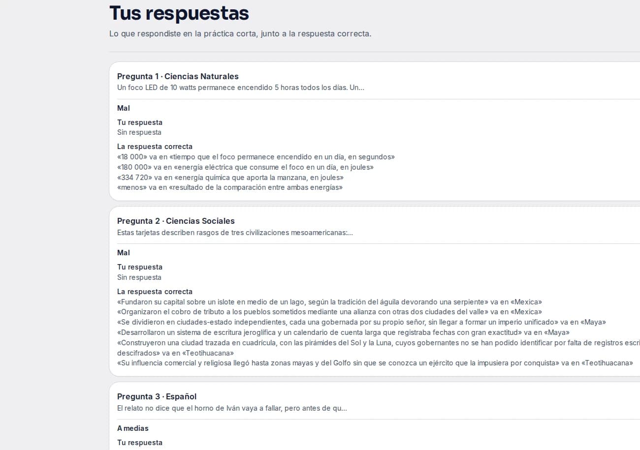Comparación de la respuesta del estudiante con la correcta